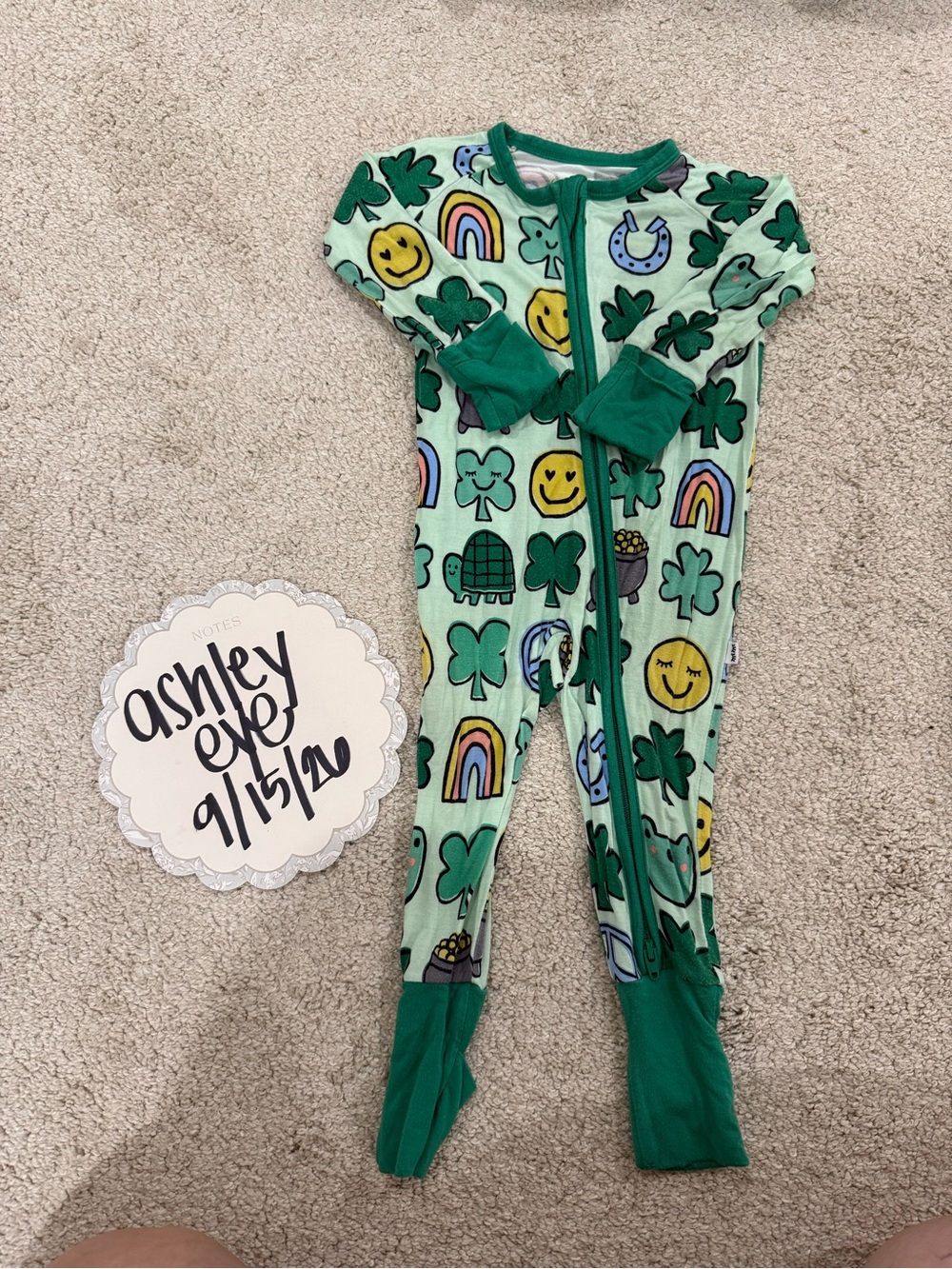 Little Sleepies Green Shamrock & Rainbow Footed One-Piece
